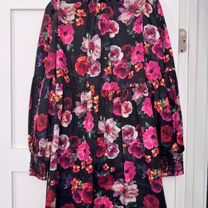 Alice + Olivia Floral Long Sleeve Dress - Black and Pink